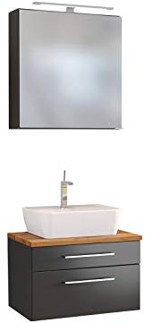 Waschtisch-Set Badezimmer Handwaschplatz Gästebad Waschplatz Badmöbel Davos II Graphit/Grau-Matt