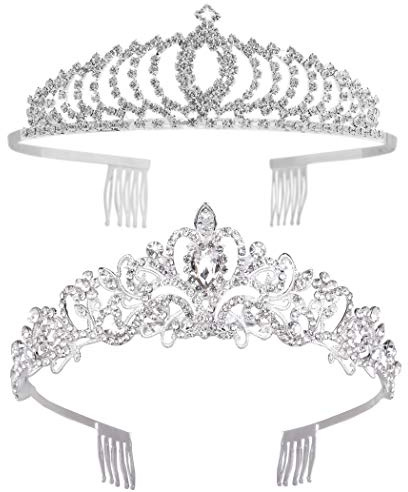 Tiaras und Kronen, Vofler 2 Pack Crystal Silber Tiara Kopfschmuck Strass für Frauen Damen kleines Mädchen Braut Prinzessin Königin Geburtstag Hochzeit Pageant Prom Halloween Kostüm Party mit Kämmen