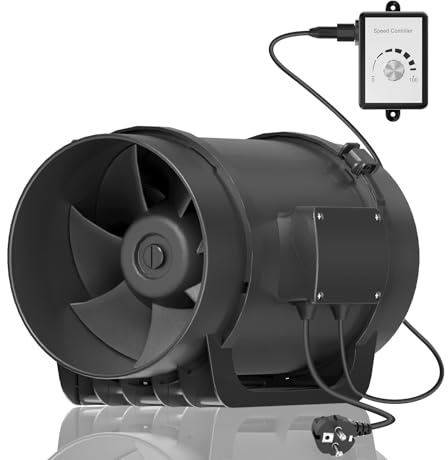 Hon&Guan Rörfläkt 200 mm med variabel hastighetskontroll, rörfläkt med regulator EC-motor, 1292 m³/h, tyst för tillväxttält, badrum, källare, garage rum