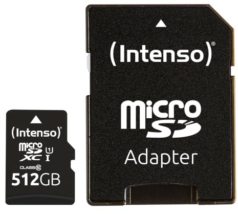 Intenso Premium Flash-Speicherkarte microSDXC-an-SD-Adapter inbegriffen 512 GB UHS Class 1 / Class10 microSDXC UHS-I