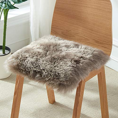 Quadratisches Natürliches Schaffell Sitzkissen, Reines Wollfell Stuhlkissen Super Weiches Shaggy Auto Sitzauflage rutschfeste Büroschreibtisch Stuhl Verdicken Hocker Kissen (Braun,50x50cm(20x20inch))