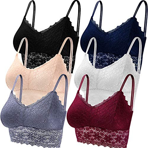 Duufin 6 Pezzi Reggiseno Bralette Pizzo Reggiseno Senza Ferretto per Donna, 6 Colori (Nero, Beige, Bianco, Blu Navy, Grigio e Bordeaux, XXL)