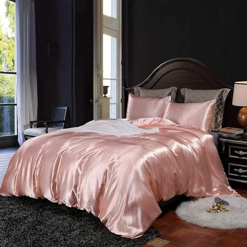 Homewish Mode rosa påslakanset dubbel storlek silke som satin sängkläder set sommar vändbart täcke/täcke överdrag polyester smekmånad sexig lyxig mjuk mikrofiber sängkläder dekor