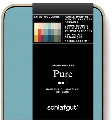 Schlafgut Pure Spannbettlaken 90x200cm bis 100x220cm - 95% Biobaumwolle, 5% Elasthan, Oeko-TEX Zertifiziert, Petrol Mid, Matratzenhöhe bis 35cm