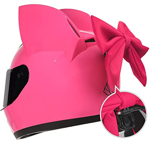 Motorradhelme Männer Frauen, Upgraded Katze-Ohr-Helm-Straße Motorrad-Roller-Fahrrad Mountainbike Fullface Helm(54-62cm),Pink 4,XL