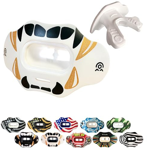 COOLLO SPORTS Lip Guard Mundschutz MAXX/Might Fußball und High Impact Sport Lippenschutz für Erwachsene & Jugendliche (Gurt inklusive) (Golden Black Fangs - (eine Schicht), ohne Etui (Erwachsene 8+))