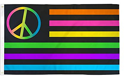 AZ FLAG Bandera Estados Unidos Paz néon 90x60 cm Poliéster 100D 2 Ojales | Uso interior y exterior Enseña americana Neon USA Peace costuras dobles y bordes reforzados con ojales metálicos