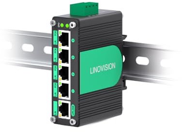 LINOVISION Industrieller 5 Ports Gigabit Solar POE Switch mit DC9V-54V bis DC48V Spannungsbooster, 4 x IEEE802.3af/at 30W POE Ports @120W, IP40, kompakte POE Stromversorgung für Solarstrom/RV Systeme