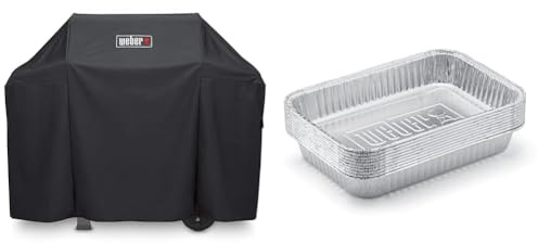 Weber 7183 Premium Hülle für Spirit/Spirit II 300 Serie und Spirit 200 Serie, schwarz & 6415 Small 7-1/2-Inch-by-5-inch Aluminum Drip Pans, Set of 10