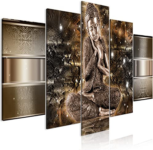 B&D XXL - Tableau Acoustique Oriental 200x100 cm 5 Parties - Décoration Isolation Phonique Bureau Chambre Panneau Insonorisant Impression sur Toile - Bouddha Feng Shui Ornament p-C-10006-b-a