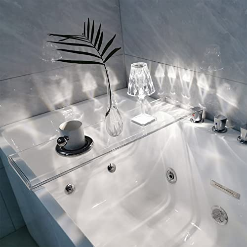 FENGDIAN Badewannenablage Acryl Glas|Badewannenbrett Wannenablage Zubehör zum Baden Badewannen|Bathtub Caddy Tray für Buch Tablet-Tablet Badezimmer Accessoires, 76-82cm 76×20×3cm