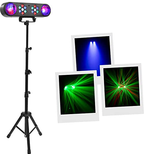 BoomTone DJ V-GAS Set di luci multicolore Disco Club DJ, 14 LED RGB 1W + Color Ball, Dimmer, Kit completo con supporto regolabile in altezza Programmi automatici, rilevamento sonoro, telecomando.