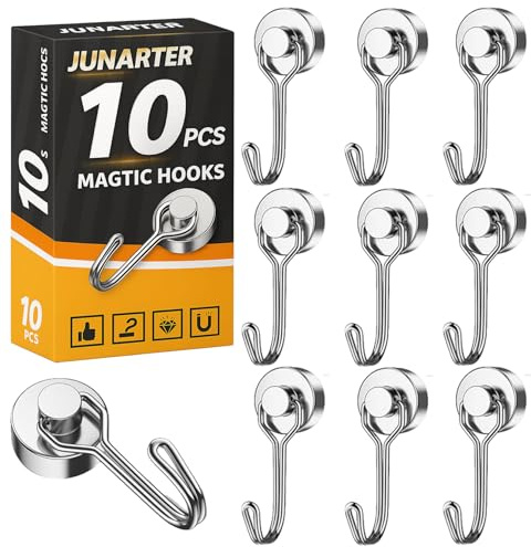 Junarter 10 Stück Magnethaken zum Aufhängen, 11,3 kg Neodym-Magnethaken, strapazierfähig, drehbarer Schwingen-Magnethaken, Magnet mit Haken, starke Magnethaken für Kreuzfahrt, Küche, Camping, Tür,