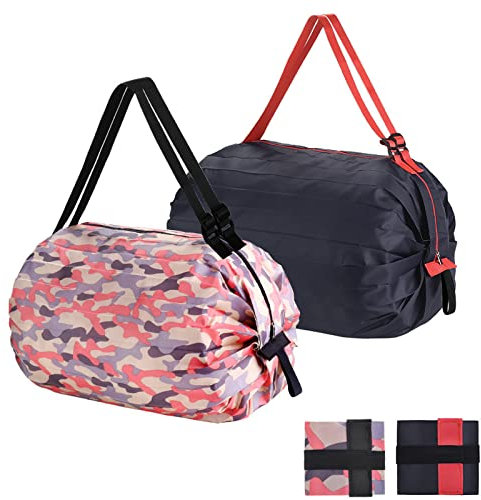 QZDAFFIC 2 Stück Einkaufstasche Faltbar Tote Bag Notabag mit Reißverschluss, Shopper Tasche Damen Groß Wiederverwendbare Badetasche für Reisen Camping