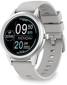 KSIX Reloj Inteligente Globe Multideporte. Smartwatch Táctil 1.28. Bluetooth. Notificaciones. Localizador. Pulsera de Actividad con Podómetro, Pulsómetro y Oxígeno en Sangre. App Propia. Gris