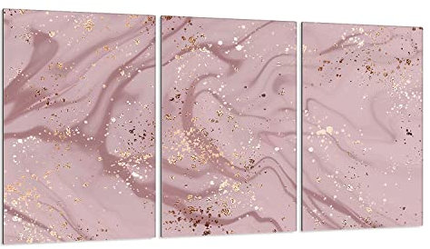 Herdabdeckplatten 3 Teilig 90x52 cm Ceranfeldabdeckung Küche Elektroherd Induktion Herdschutz Spritzschutz Glasplatte Schneidebrett, Marmor Rosa