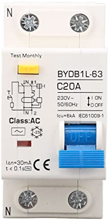 Fi Schutzschalter AC 230V 30mA C20 1P+N Leitungsschutzschalter Hutschiene Auslaufschutz Überlastschutz Fehlerstromschutzschalter FI/LS Schalter Sicherungsautomat