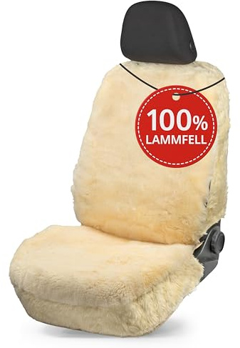 WALSER Housse de siège auto en peau d'agneau Mona, 100% peau de mouton Housse de siège pour voiture, 1 pièce de fourrure d'agneau housses de sièges avant de voiture beige