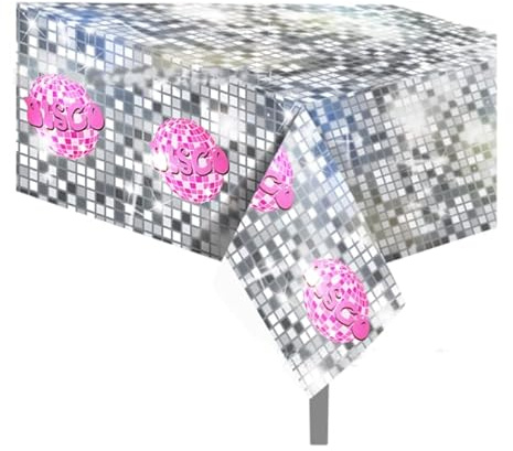 Dusenly 70s 80s 90s Disco Party Tablecloth Silver Sequin Disco Party Plastic Table Cover Hip Hop Theme Birthday Party Decorations