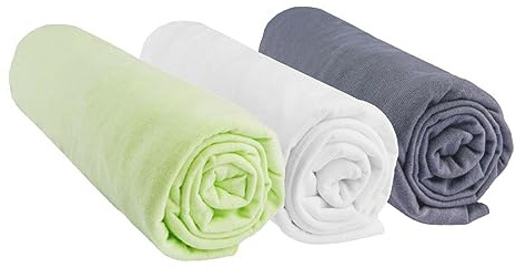Set mit 3 Spannbettlaken 40x80 cm, erweiterbar auf 40x90 cm für Wiege, Kinderbett 40 x 80 | 100% Baumwolle | Anis Weiß Grau | Gesunder Schlaf | Marke Easy Dort | Zertifiziert Oeko Tex | Hergestellt in