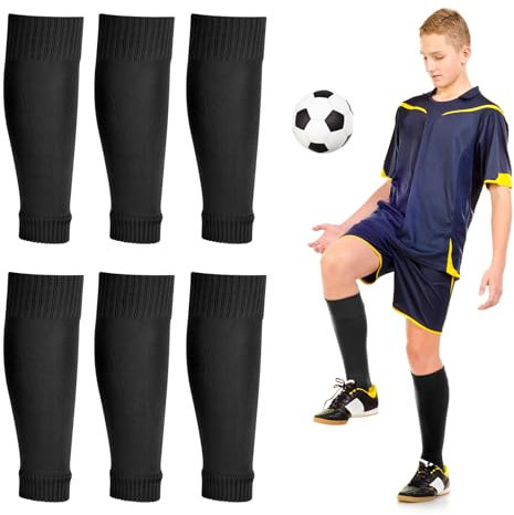 Peaken Football Sock Sleeve, 3 Pair Team Leg Sock Black Sock Sleeve Football for Football Running or Training Beginner (Kids, Black)