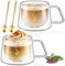 ecooe Taza de Café de Cristal 350ml Vasos de Doble Pared con Asa y Cuchara Juego de 2, Tazas de Té para Café, Leche, Latte, Macchiato, Regalo de Cumpleaños Para Padres Amigo