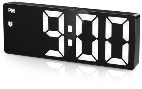 OQIMAX Digital LED-väckarklocka, klocka med stor LED-skärm, temperaturvisning, bärbar klocka med snooze, 12/24-timmarsvisning, 3 ljusstyrkor, röststyrningsfunktion, för sovrum och kontor