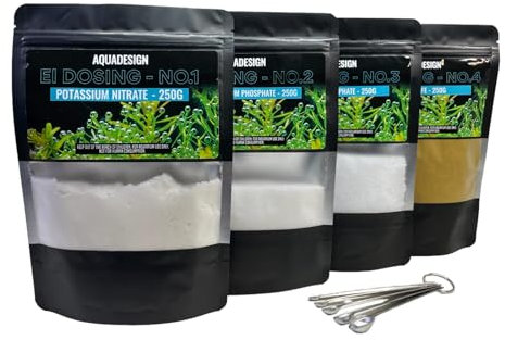 AquaDesign EI Dosing Set Aquarium Plant Fertiliser 250g x4 Kit inc Spoons (Estimative Index)