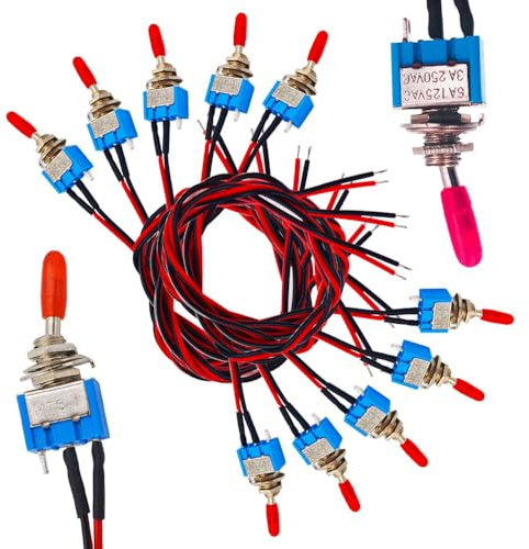 Senvenelec 10 mini interruttori a levetta, 2 posizioni, interruttore a 3 pin, Spst 3 V, 5 V, 12 V, 220 V, 240 V, adatto per auto, camion, navi e pannelli strumentali, con 30 cm precablati.