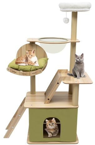 Rascador para Gatos, Torre Estable de Varios Pisos Con Cojín Suave, Pelota de Peluche, Trampolín, Cápsula Espacial, Nido, Tabla para Rascar y Escalera