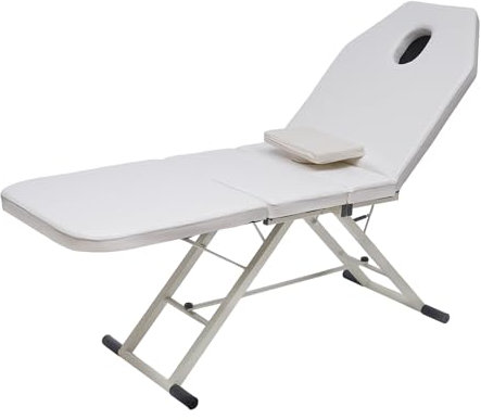 Queeucaer Klappbar Massageliege,Tragbare Massageliege, Mobiler Massagetisch, Faltbares Spa-Bett Tattoo-Bett Schönheitssalon Therapie Tattoo-Liege Leichtgewicht, Anti-Rutsch-Matte, weiß