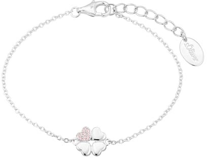s.Oliver Armband 925 Sterling Silber Mädchen Kinder Armschmuck, mit Zirkonia synth., 14+2 cm, Silber, Kleeblatt, Kommt in Schmuck Geschenk Box, 2037848