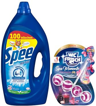 Spee Aktiv Gel Universal 4 + 1 Waschmittel (100 Waschladungen), Flüssigwaschmittel mit 4 + 1 Formel & WC-Frisch Spa Momente Harmonie Toilettenstein (1x 50g), WC Duftspüler, 1er Pack