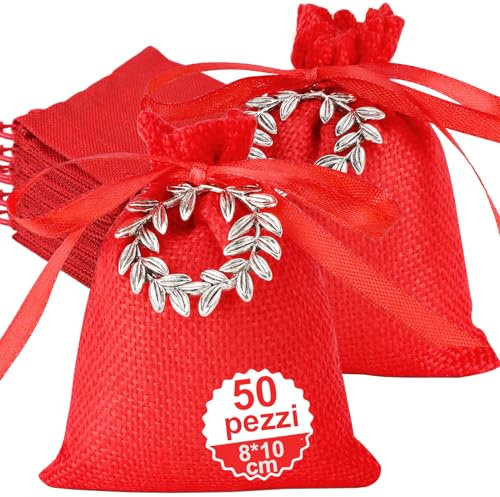 Sonekin 50pz Bomboniere Laurea, Rosso Sacchetti Laurea, Adatto per Cerimonie, Feste (Stile B)