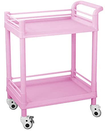 Hand Trucks Doppelschichtiger Roll-Schönheitswagen mit Bremsrädern, Salon-Spa-Friseurwagen (Rosa 64,5 x 44,5 cm)