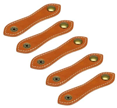 sourcing map 5Pcs Leather Cable Straps Cord Organizer 100x20mm Cable Ties Elastic Cable Management for USB Cable, Headphone Wire, Red Brown