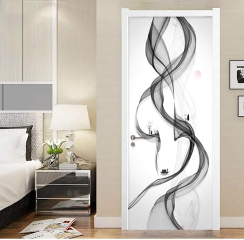 3D Türtapete Türposter Türbilder Schwarz-Weißer Seidennebel 85 X 210 Cm Selbstklebend Wasserdicht Abnehmbare Türfolie Für Kind Schlafzimmer Wohnzimmer Türaufkleber Aufkleber Kunst Dekoration 0