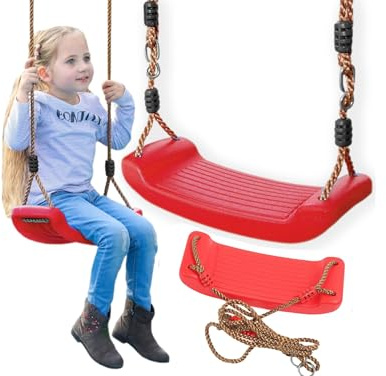 PrzydaSie Schaukel Garten - Kinderschaukel Outdoor Indoor - Schaukelsitz Schaukelbrett Brettschaukel für Kinder zum Schaukeln - Höhenverstellbar - rutschfest - Farbe: Rot