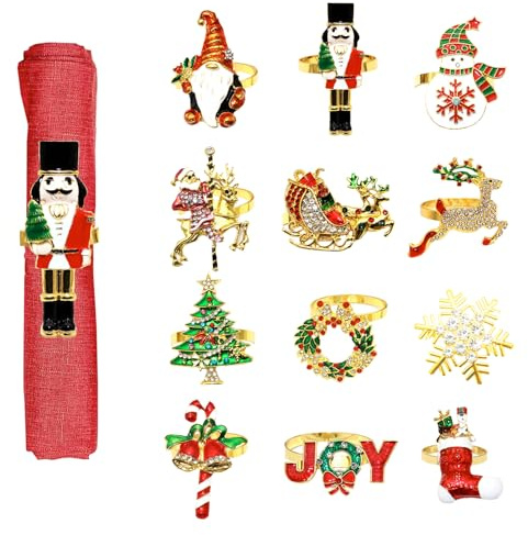 12 Pièces Rond de Serviette Noel, Métal Anneau Serviette de Table Renne, Métal Porte Serviette, 5cm Boucle de Serviette de Noël avec Strass pour Décoration de Table Fête de Mariage de Thanksgiving