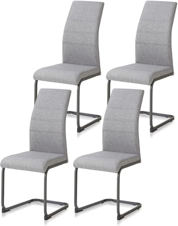 KHG 4er-Set Schwingstuhl, Küchenstuhl grau, Polyester Flachgewebe | Gestell pulverbeschichtet schwarz inkl. Fußbodenschoner, Esszimmerstuhl bis 110 kg Belastbar, vielseitig einsetzbar