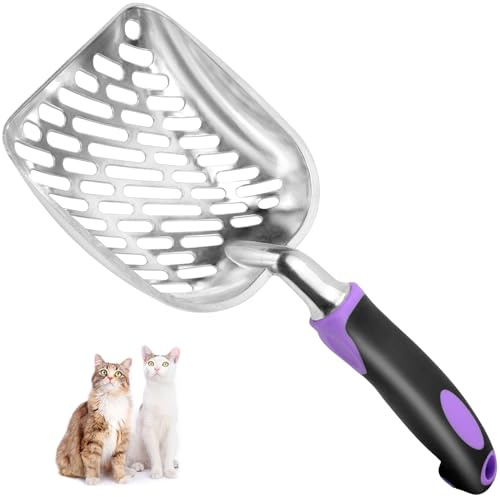 Apidgrowth Cat Litter Scoop-Metal Cat Scooper-Long Handle Scoop,Cat Scooper-Poop Sifting-Mesh Shovel-Suitable for Cat Litter Box (Purple)