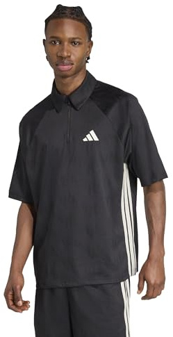 Adidas Men's Stadium 3-Stripes Tennis Inspired Jacquard Polo T-Shirt, Black/Off White, X-Large