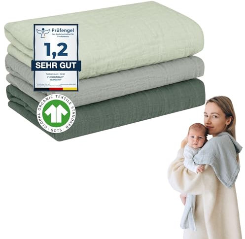 furora BABY Mulltücher Baby 80x80 cm XL groß | super Soft Musselin, Bio-Baumwolle, Oeko-TEX 100: schadstofffrei | Musselintücher Baby Spucktücher Mullwindeln, Mädchen, Junge, Neugeborene