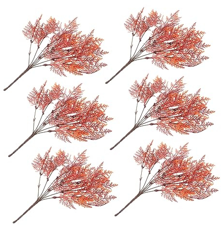 Cabilock 6pcs Artificial Fern Leaf Plants Faux Plastic Fern Branches Autumn Color Simulated Greenery for Wall Decoration Indoor Home Office