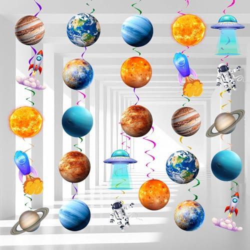 Solar System Hanging Decorations - 34 Pcs Outer Space Spirals & Planets for Space-Themed Party Supplies