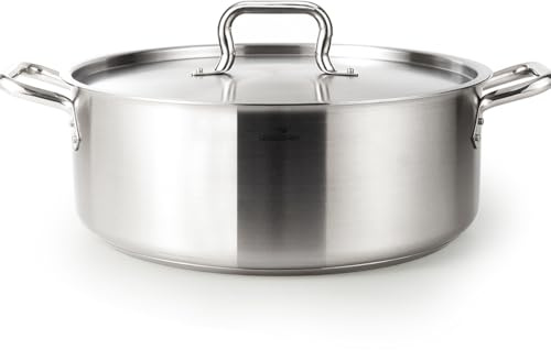 HOMICHEF 19 Quart LARGE Stainless Steel Braiser Pan with Lid - Commercial Grade NICKEL FREE Matte Polished Stainless Steel Braiser Pot 19 QT - Heavy Weight Braising Pan Non Toxic Induction