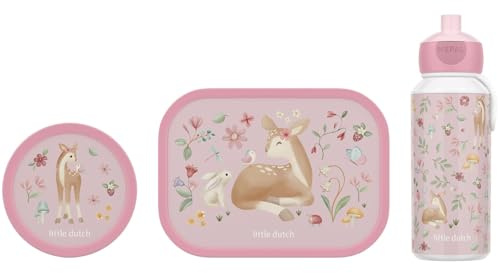 Mepal - Pausenset Campus Little Dutch - Set für Kinder mit Pop-up Trinkflasche, Lunch Box & Obstbox - Lunch-Set für die Schule oder unterwegs - Spülmaschinenfest - 400 + 750 + 300 ml - Fairy Garden