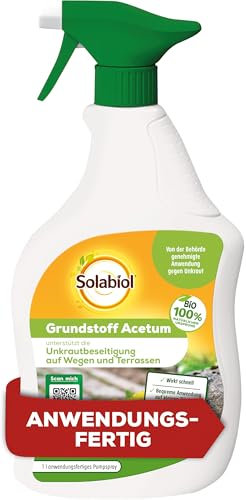 Solabiol Grundstoff Acetum Spray AF, unterstützt die Beseitigung von Unkraut auf Wegen, Plätzen und Terrassen, 1 Liter Sprühflasche