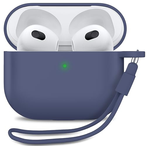MyGadget Custodia in Silicone per AirPods 3a Generazione - [ Compatibile con Qi ] con Braccialetto in Silicone - Custodia Protettiva Morbida - Blu Scuro