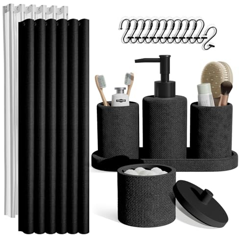 Clara Clark Bathroom Set - Black Bathroom Accessories Set, 19PC Bathroom Accessory Set, Bathroom Sets with Shower Curtain Set, Soap Dispenser & Toothbrush Holder